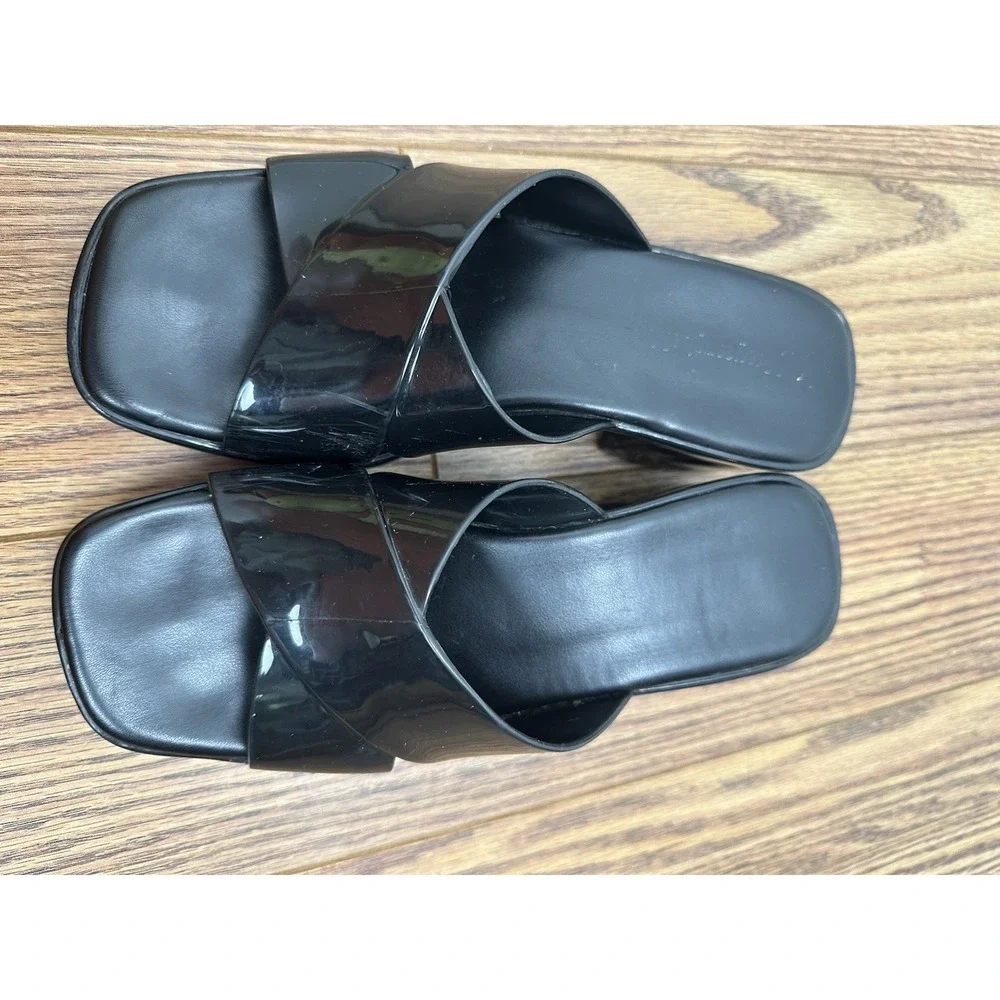 Jeffery Campbell Bubblegum Jelly Platform Block Heel Slip On Size 7 Black Y2K